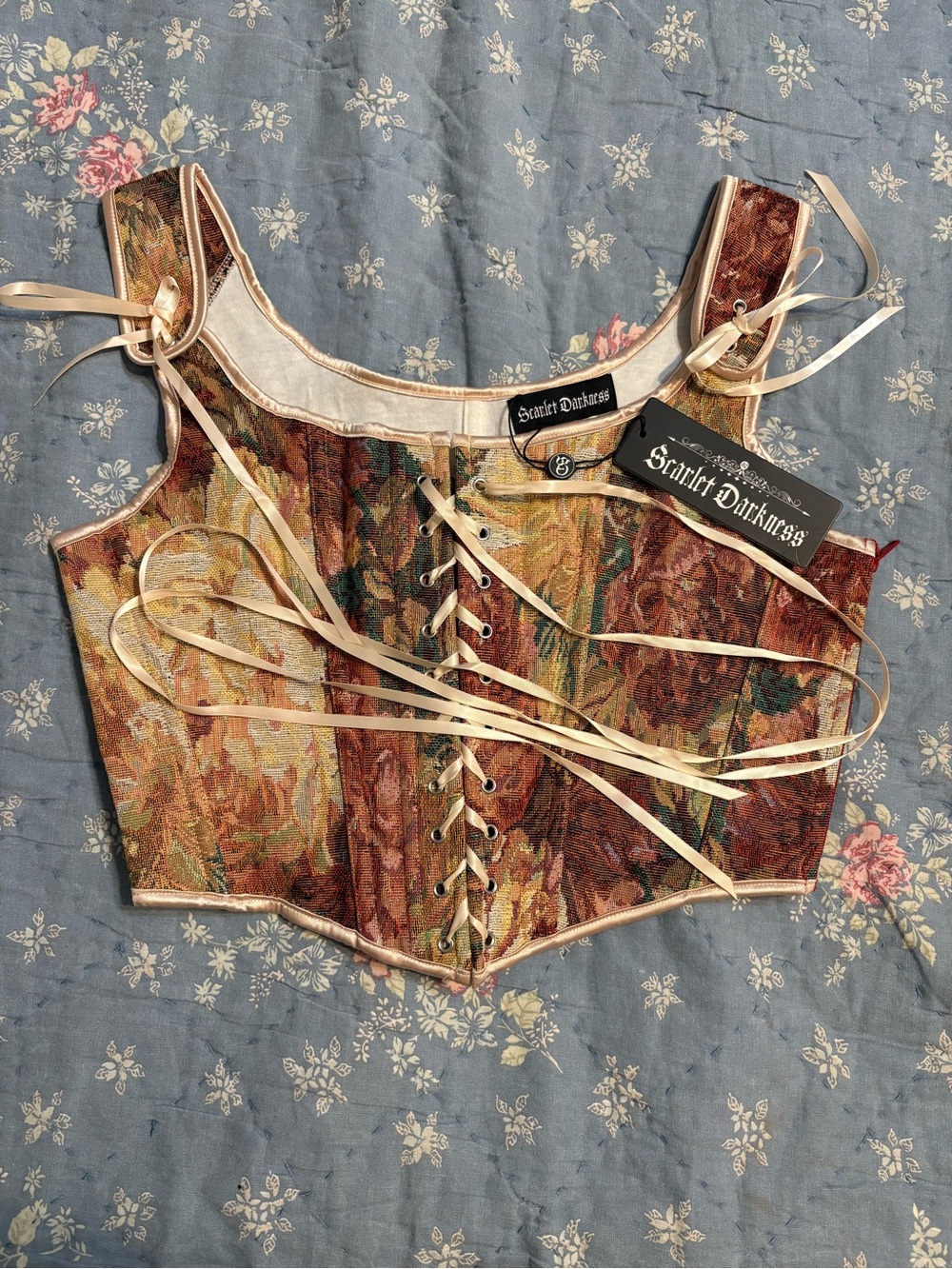 Scarlett Darkness Floral Brocade Corset Bodysuit in Multicolor